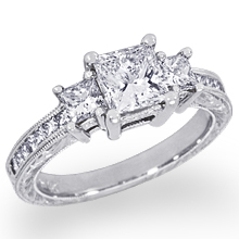Custom Engraved Three Princess-Cut Engagement Ring: (/images/Items/1102.jpg) 